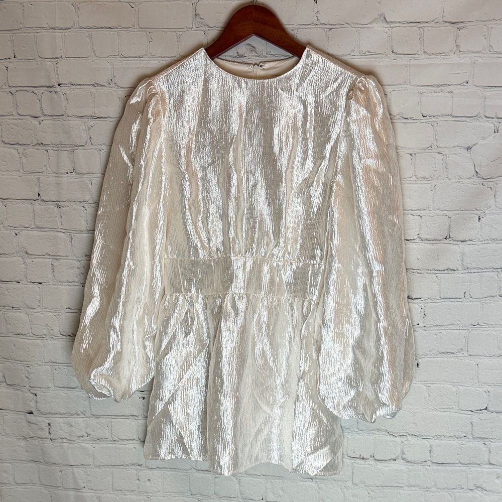 Veiled Shimmering White Long Sleeve Blouse Size 4 NWT